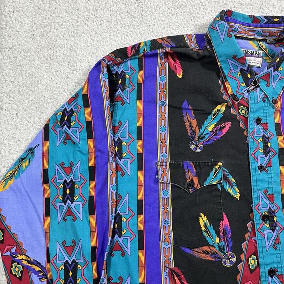 Plainsman Shirt Mens XL Western Aztec Long Sleeve Button Cowboy Rodeo - Picture 6 of 15